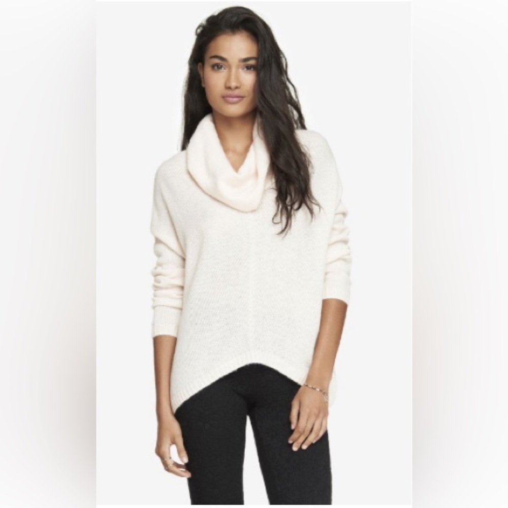 Express Ivory cowl neck asymmetrical sweater